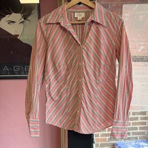 LOFT Pink and White Striped Women's Button Down Shirt